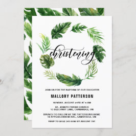 Wasserfarbene tropische Blätter Wreath Christening Einladung