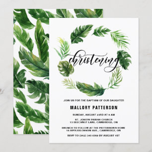 Wasserfarbene tropische Blätter Wreath Christening Einladung