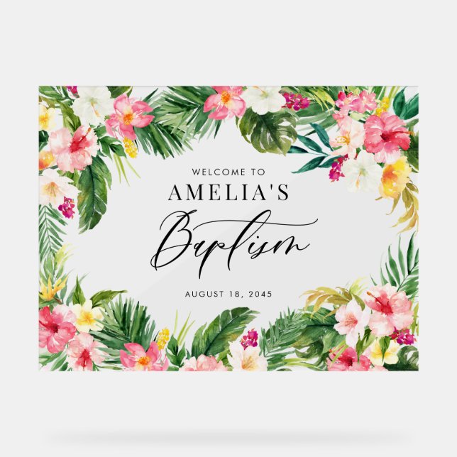 Wasserfarbene tropische Blume bilden einen Rahmen  Acrylschild (Vorderseite)