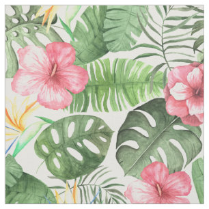 Wasserfarbene tropische Blume & Foliage Hibiskus Stoff