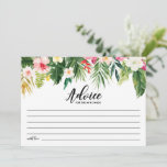 Wasserfarbene tropische Blume Hochzeiten Hinweiskarte<br><div class="desc">Mit dieser Hochzeitsratenkarte geben Sie den Neuvermählten Rat und Wünsche. Es zeigt Aquarellbilder tropischer Blume und Vegetation mit einem passenden tropischen Muster für die Rückseite der Karte. Dieser Gutschein eignet sich hervorragend für tropische Themen und Hochzeiten im Sommer. Matching-Elemente sind verfügbar.</div>