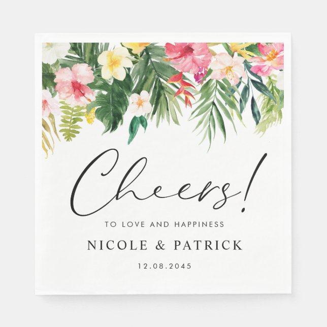 Wasserfarbene tropische Blume Sommerhochzeit Serviette (Vorderseite)