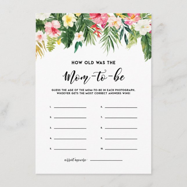 Wasserfarbene tropische Blume wie alt war die Mama Begleitkarte (Vorderseite)