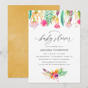 Wasserfarbene tropische Blumen-Baby-Party Einladung