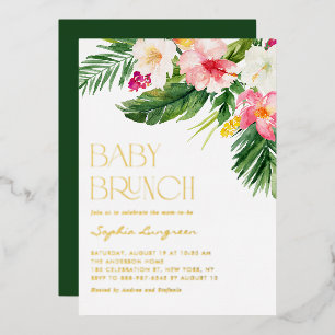 Wasserfarbene tropische Blumen Baby Shower Brunch Folieneinladung
