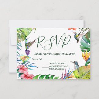 Wasserfarbene tropische Blumen-farbene Hochzeit RSVP Karte