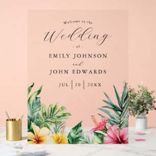 Wasserfarbene tropische Blumen Hochzeitsbegrüßung Acrylschild