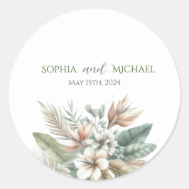 Wasserfarbene tropische Elegance - Hochzeitsticker Runder Aufkleber