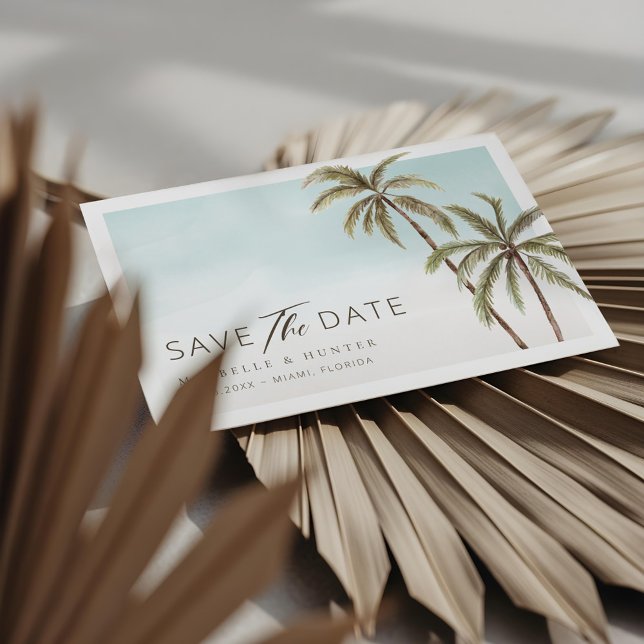Wasserfarbene tropische Palmen Save the Date (Watercolor Tropical Palm Trees Save The Date)