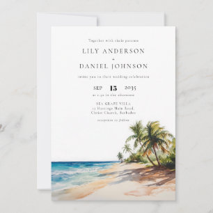 Wasserfarbene tropische Strand-Hochzeit mit QR-Cod Einladung