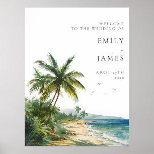 Wasserfarbene tropische Strand-Hochzeits-Willkomme Poster