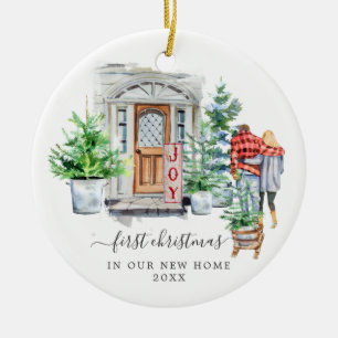 Wasserfarbene Tür Erstes Weihnachten im neuen Zu Keramik Ornament