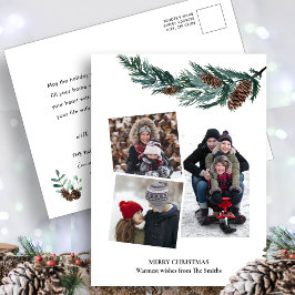 Wasserfarbene Vegetation Rustikale grüne Kiefernki Feiertagspostkarte