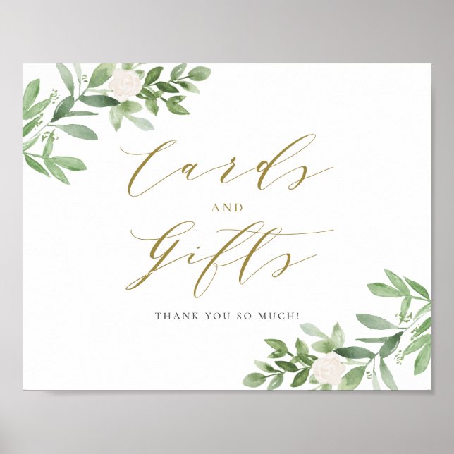 Wasserfarbene Vegetation Weiße Blume Karten und Ge Poster (Vorne)