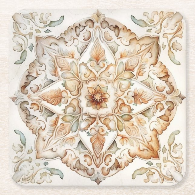 Wasserfarbene Vintage Mosaikfliesen. Blumenazulejo Rechteckiger Pappuntersetzer (Vorderseite)