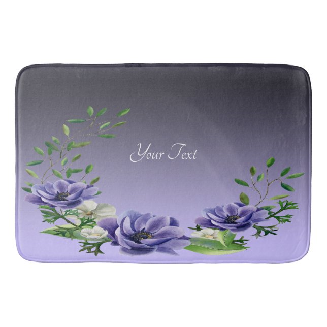 Wasserfarbene violette Blumen Badematte (Vorderseite)