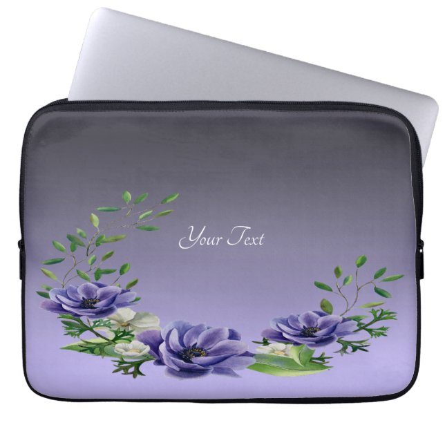 Wasserfarbene violette Blumen Laptop-Sieb Laptopschutzhülle (Vorderseite)