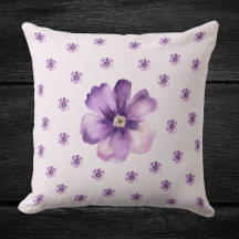 Wasserfarbene violette Blumen-Wurfkissen