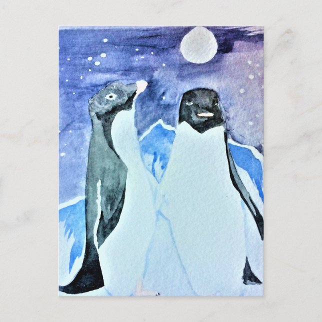 Wasserfarbene Vögel Antarktis Niedliche Pinguine Postkarte (Vorderseite)