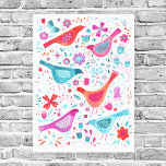 Wasserfarbene Vögel im Garten der Blume Malerei Leinwanddruck<br><div class="desc">Hübsche Aquarellmalerei in einem modernen Stil mit farbenfrohen Vögeln in einem Garten von Blume in Rosa,  lila,  Orange und aquamarin Blau. Ideal für Vogelbeobachter,  Ornithologen,  Naturliebhaber und Gärtner.</div>