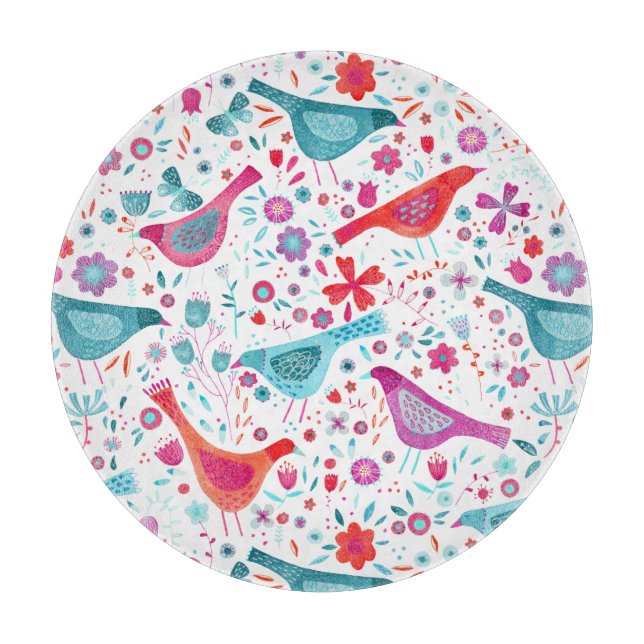 Wasserfarbene Vögel im Garten der Blume Malerei Schneidebrett (Vorderseite)