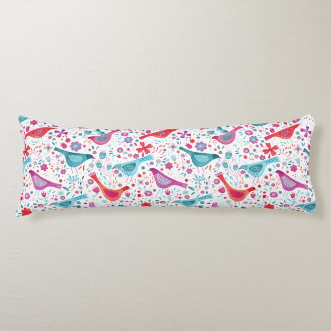 Wasserfarbene Vögel in einem Garten Aquamarin rosa Seitenschläferkissen (Vorderseite)