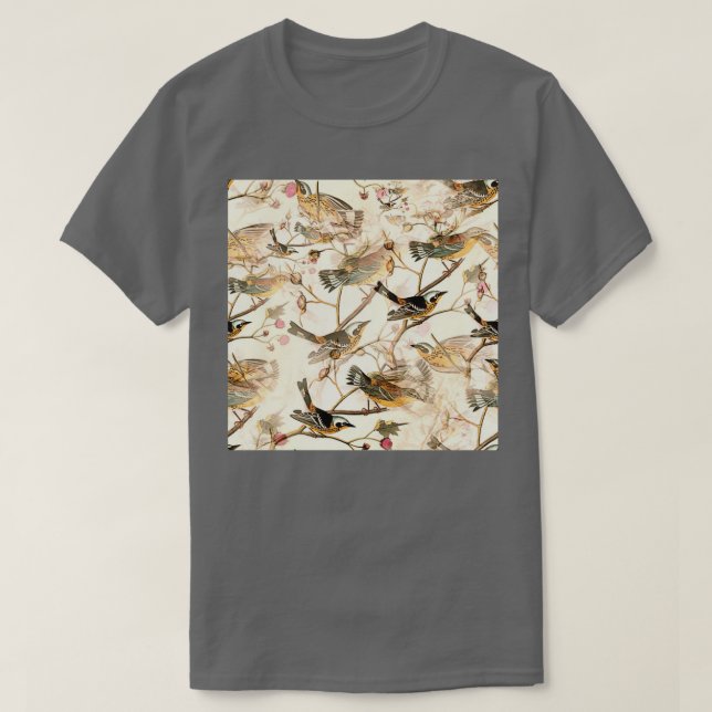 Wasserfarbene Vögel und Berries Wilde Vögel der fo T-Shirt (Design vorne)