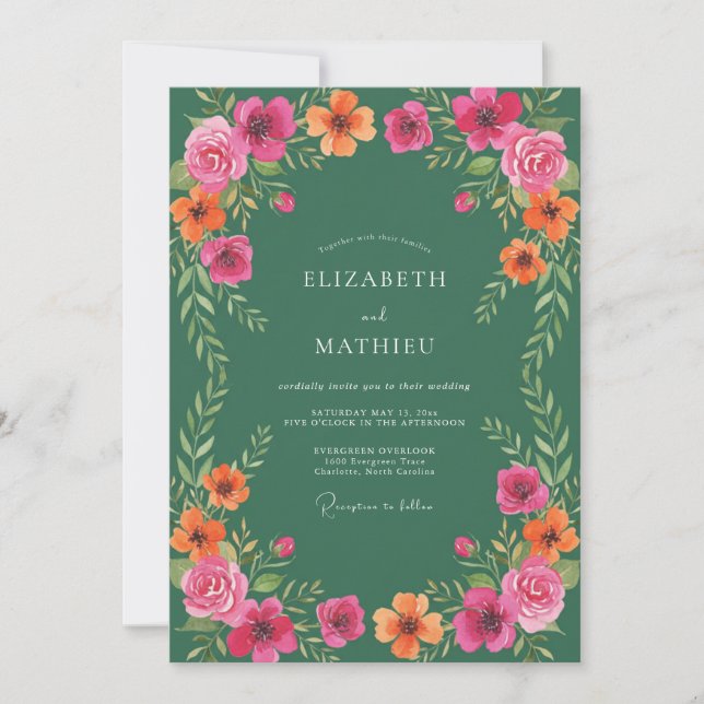 Wasserfarbene Waldgrüne Hochzeit Einladung (Vorderseite)
