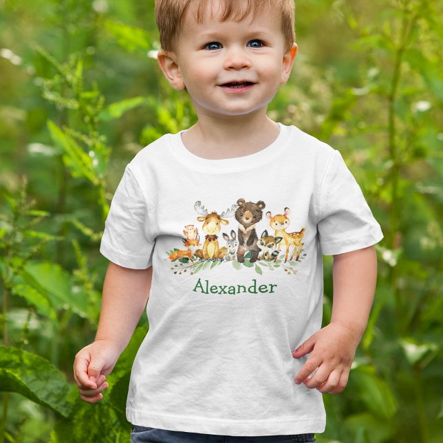 Wasserfarbene Waldtiere Baby T-shirt (Customize to change text color. Many sizes to choose from.)