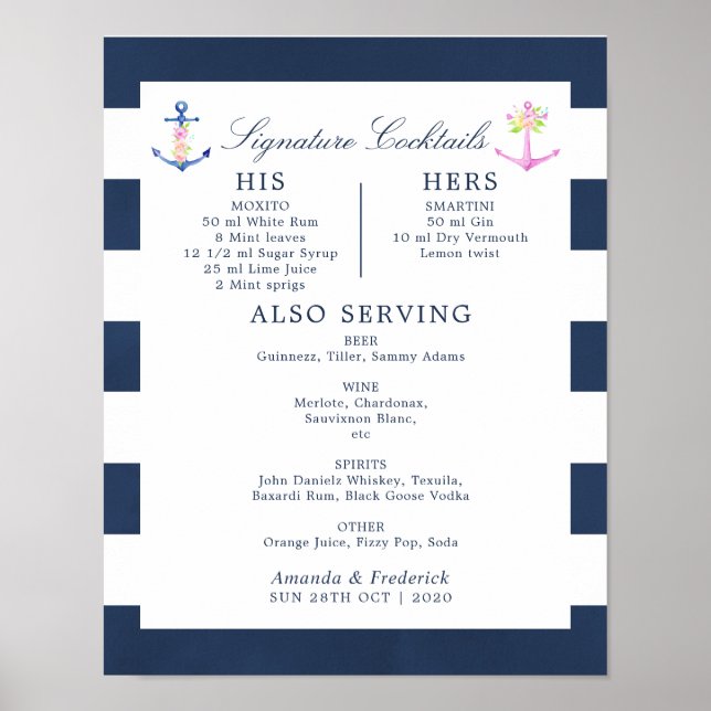 Wasserfarbene Wasserfarben Signature Cocktails Poster (Vorne)