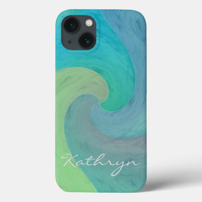 Wasserfarbene Wave Türkis Grüne Personalisierte Ku Case-Mate iPhone Hülle (Rückseite)