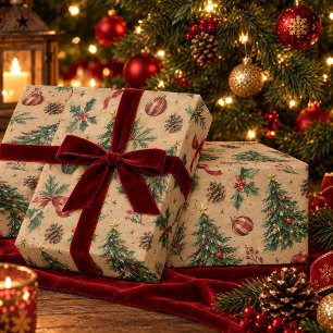 Wasserfarbene Weihnachtsbaum-Kraftpapier-Geschenkv Geschenkpapier