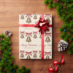Wasserfarbene Weihnachtsglocken und rote Schleifen Geschenkpapier