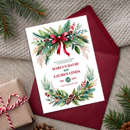 Wasserfarbene Weihnachtsgrün-Hochzeitseinladung Einladung