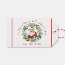 Wasserfarbene Weihnachtskränze Vintage-Santa NAME