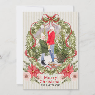 Wasserfarbene Weihnachtsstern-Schleife Familienfot Feiertagskarte