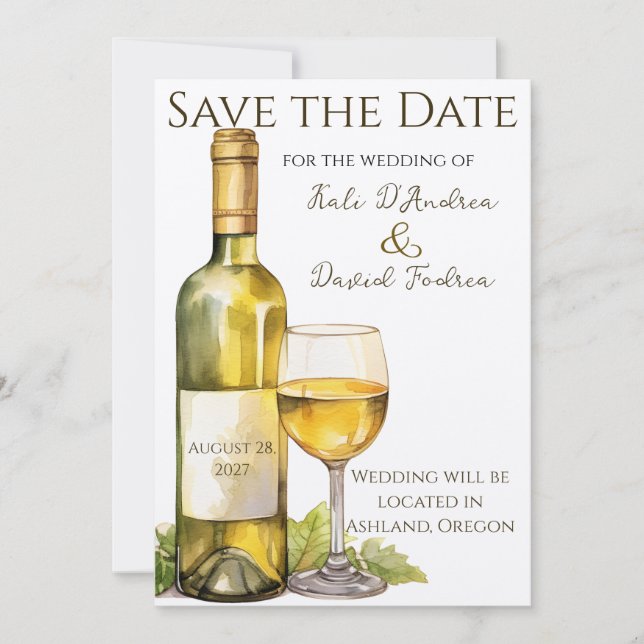 Wasserfarbene Weinflasche Save the Date (Vorderseite)