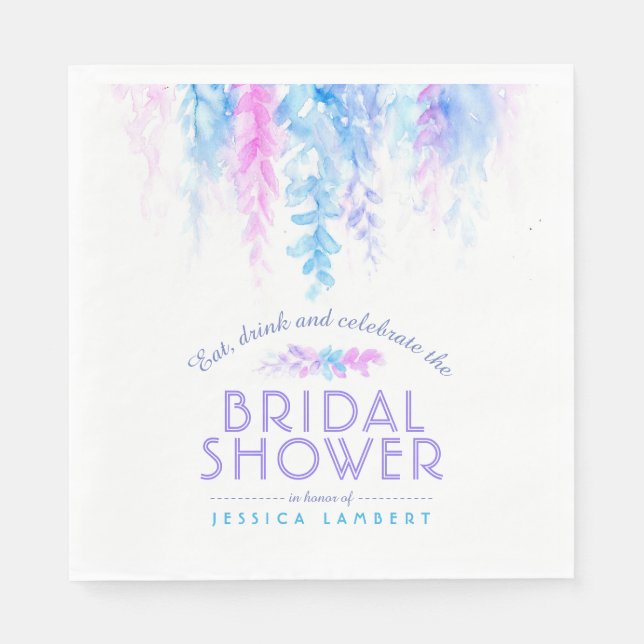 Wasserfarbene Weinrebe Blumenblau lila Brautparty Serviette (Vorderseite)