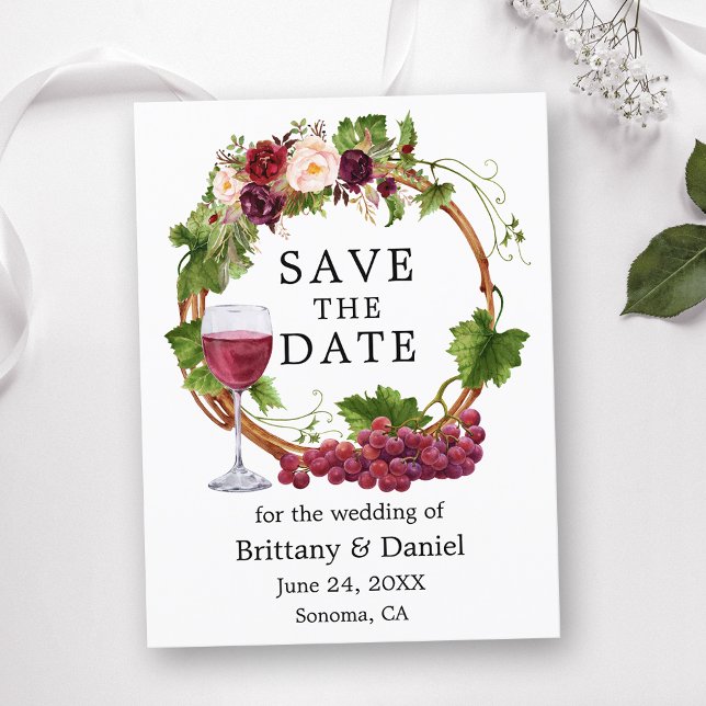 Wasserfarbene Weintrauben Blumenstrauß Save the Da Postkarte (Customize to change text size or text style.)