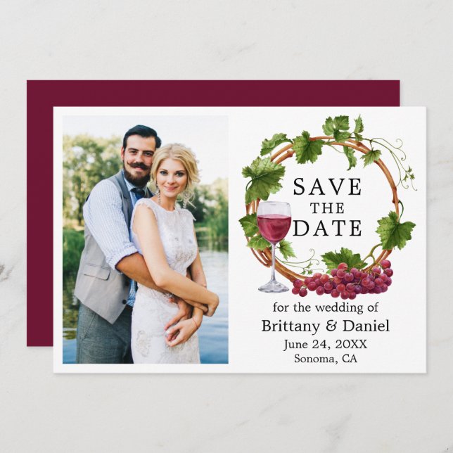 Wasserfarbene Weintrauben Foto Burgund Save The Date (Vorne/Hinten)