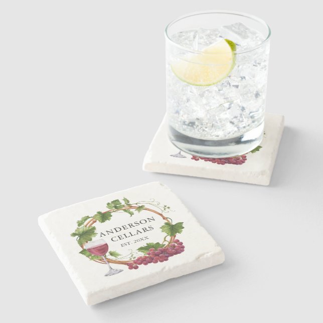 Wasserfarbene Weintrauben Weinname Weinkeller Steinuntersetzer (Seitenansicht)