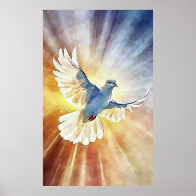 Wasserfarbene weiße Flying Dove Poster (Vorne)