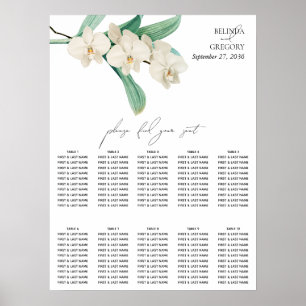 Wasserfarbene weiße Orchideen Hochzeit Sitzordnung Poster