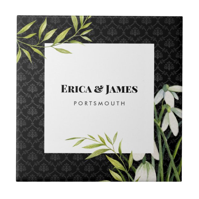 Wasserfarbene weiße Schneeröcke und Laurel Damask Fliese (Vorderseite)