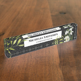 Wasserfarbene weiße Schneeröcke und Laurel Damask Namensplakette