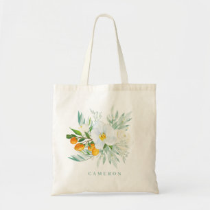 Wasserfarbene Weißorchideen und Kumquats Bridesmai Tragetasche