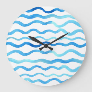 Wasserfarbene Wellen: Blau Türkis Nahtlos. Große Wanduhr