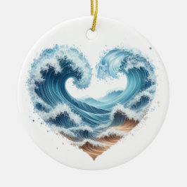 WASSERFARBENE WELLEN IM HERZEN AM STRAND KERAMIK ORNAMENT