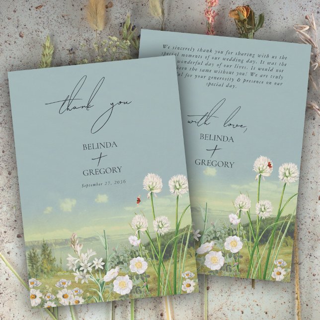 Wasserfarbene Wildblume Bergwelt Hochzeit Dankeskarte (Watercolor Wildflower Mountain Landscape Wedding Thank You Card)