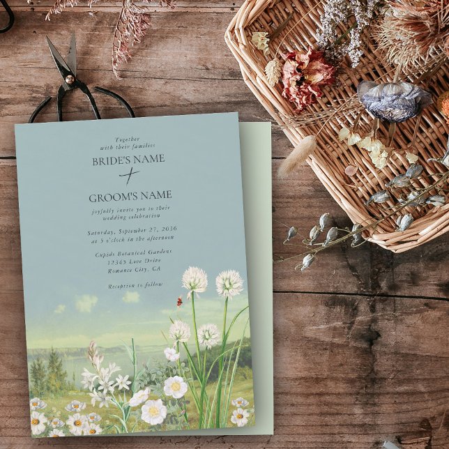 Wasserfarbene Wildblume Bergwelt Hochzeit Einladung (Watercolor Wildflower Mountain Landscape Wedding Invitation)